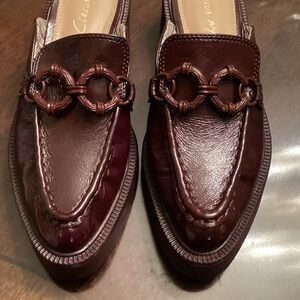 Luxurious Burgundy Platform Loafers Open Back Heels. Size 7.5M
